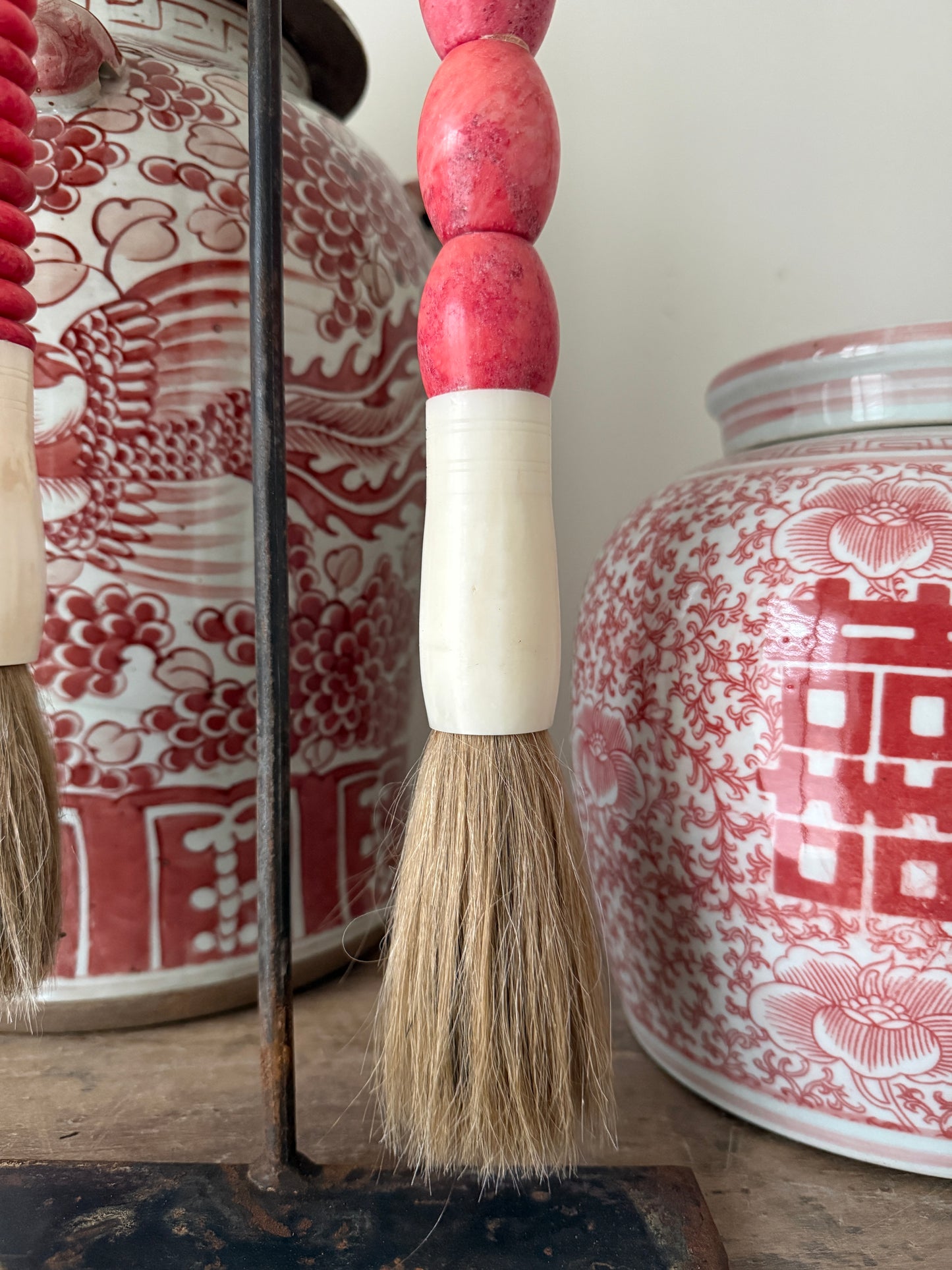 Handgemaakte kwast met roze kralen voor landelijk interieur, voor Chinese porseleinen potten