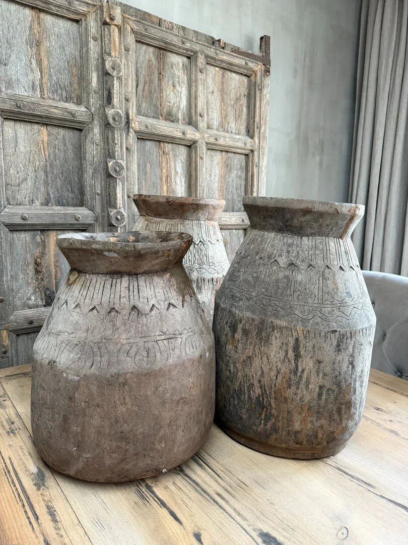 Nepalese kruik XL houtsnijwerk - My Sober Home