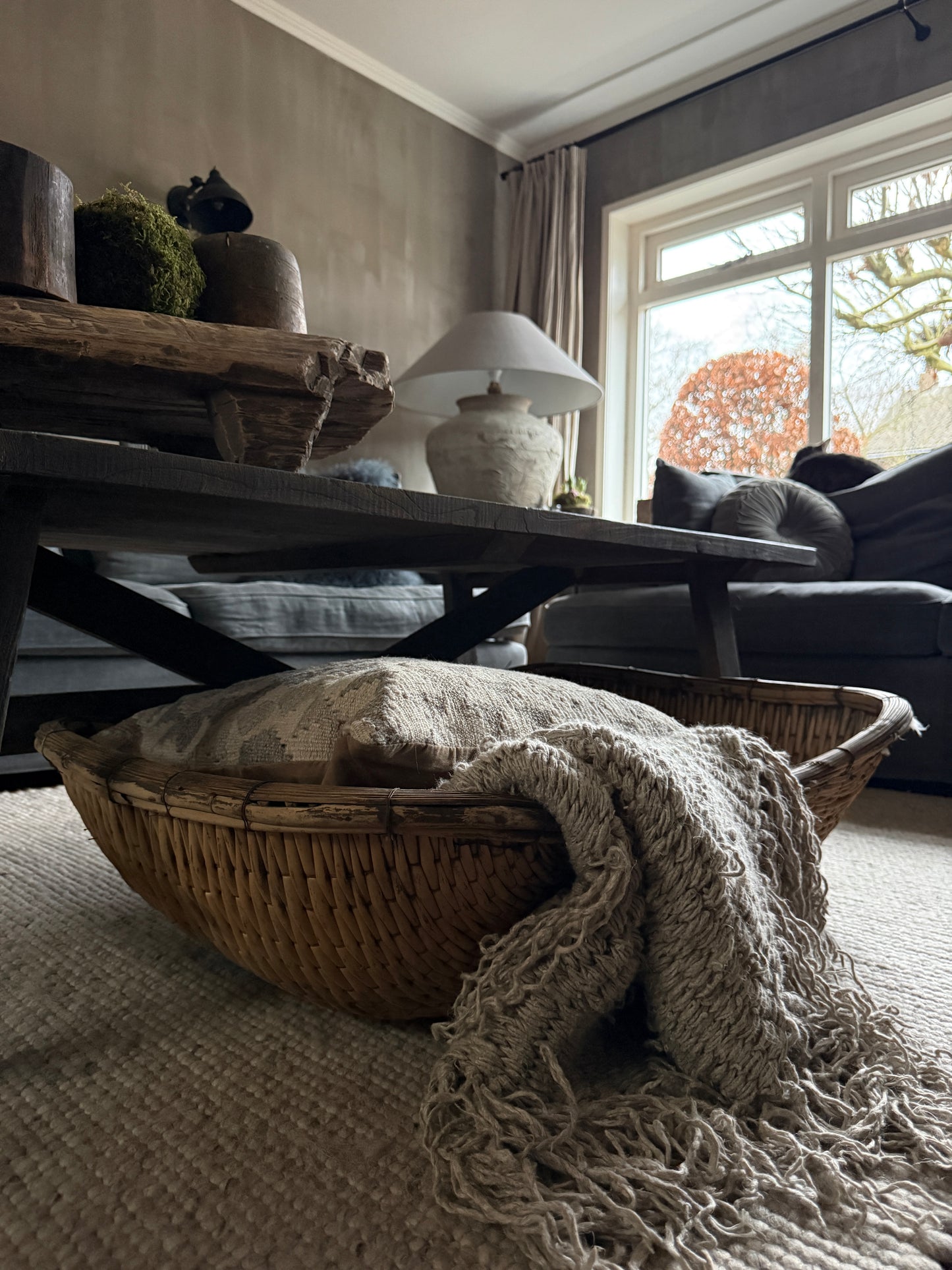 Antique oriental rice basket square