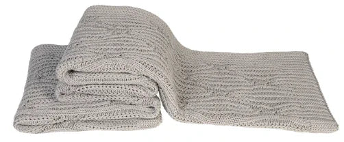 Lichtgrijze gebreide plaid, landelijke woonaccessoire, handgemaakt, My Sober Home