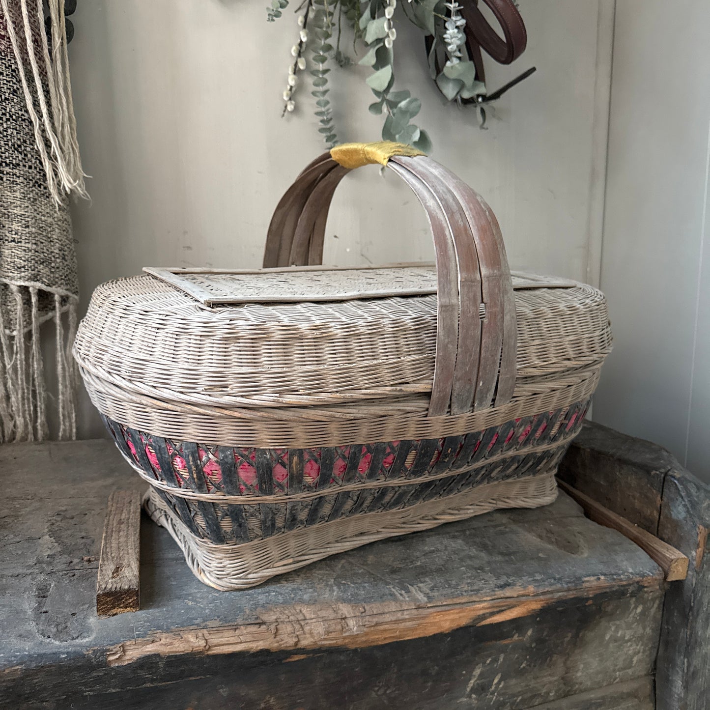Antique oriental rice basket square