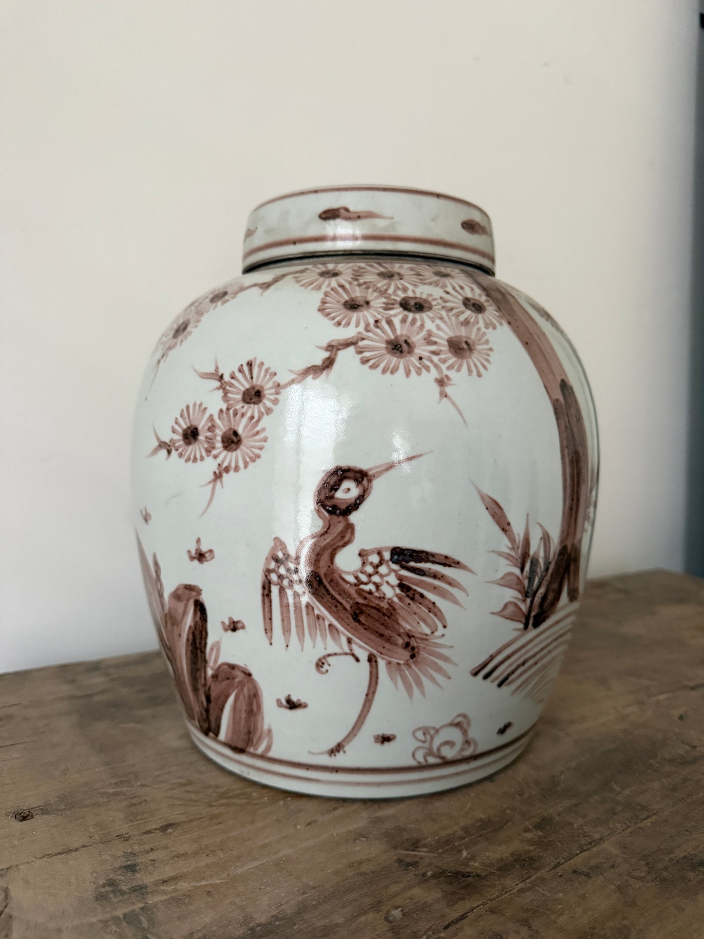 Handgemaakte gemberpot met vogels en bloemenmotief, landelijke woonaccessoire My Sober Home