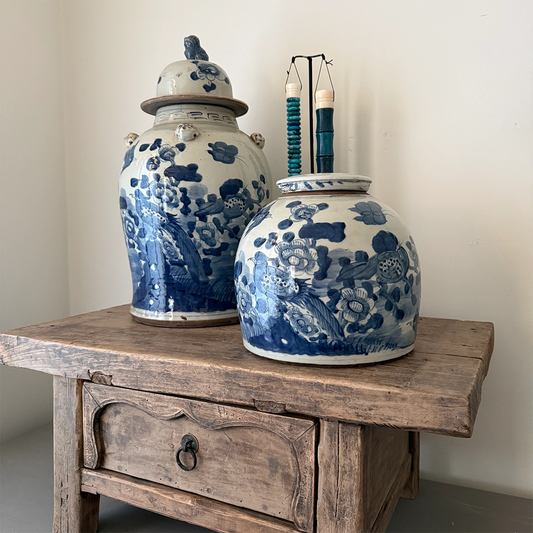 Antieke Chinese gember pot met deksel en oortjes