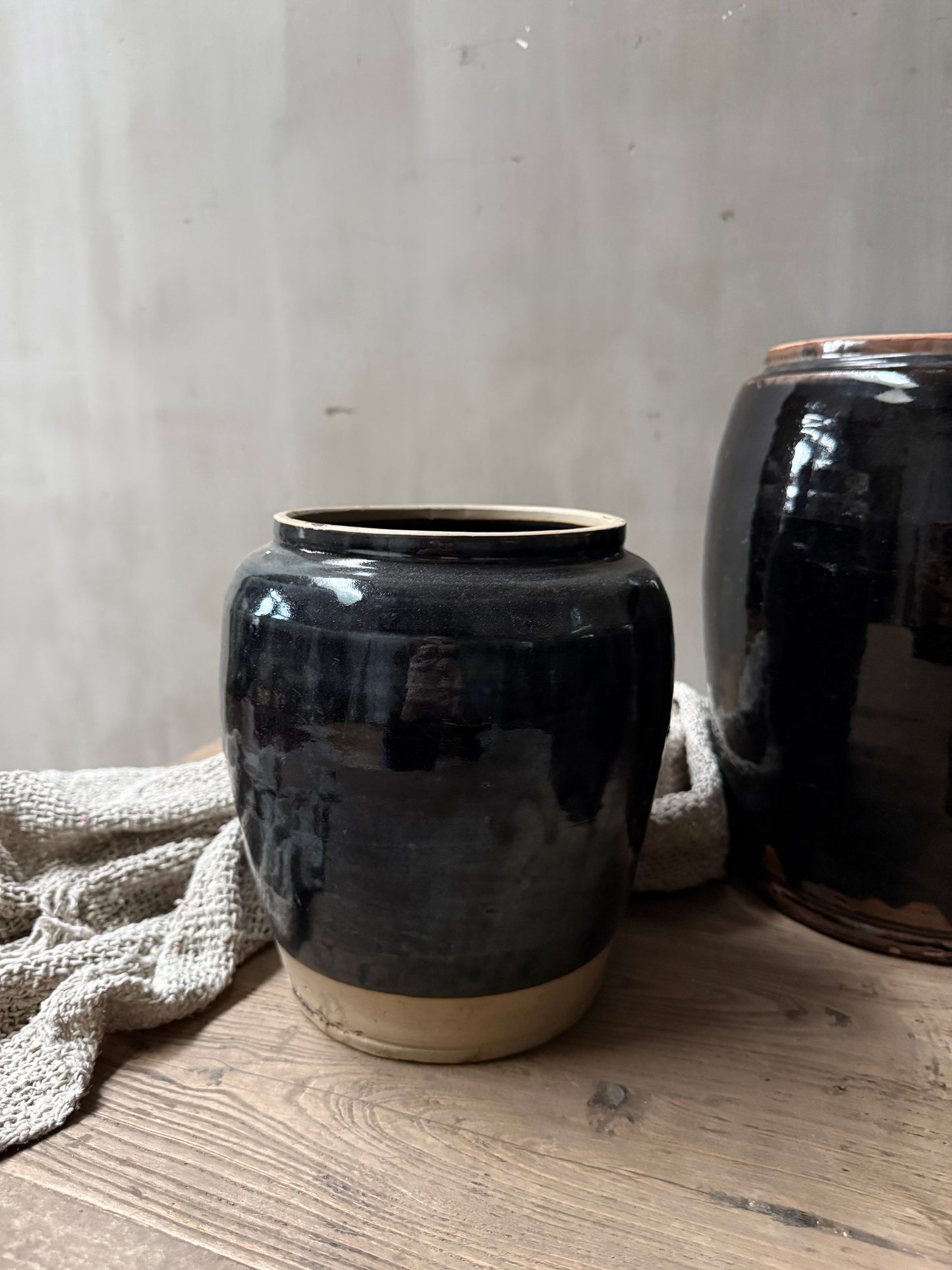 Antique black glazed pot / jug