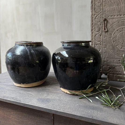 Antique black glazed pot / jug