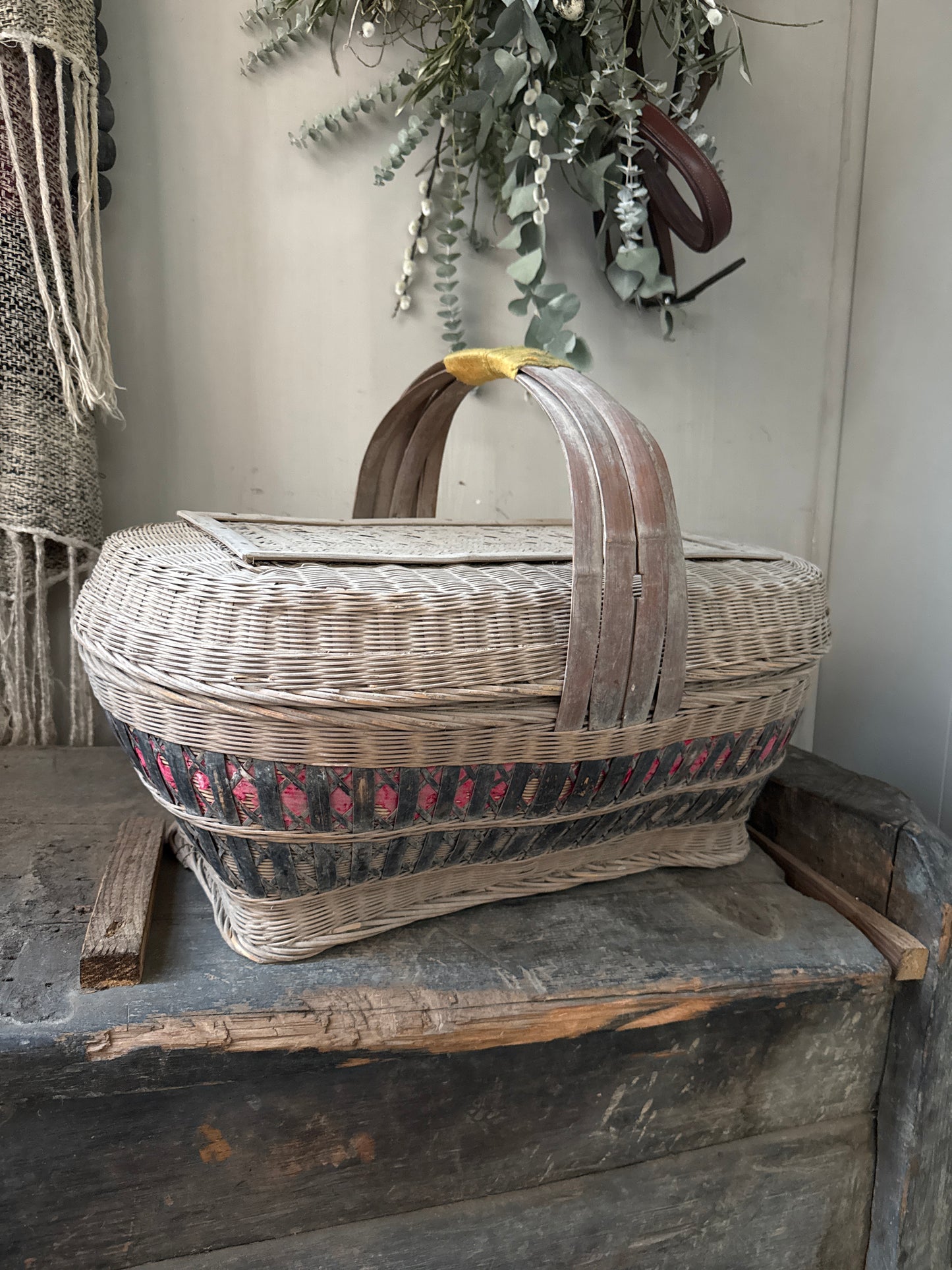 Antique oriental rice basket square