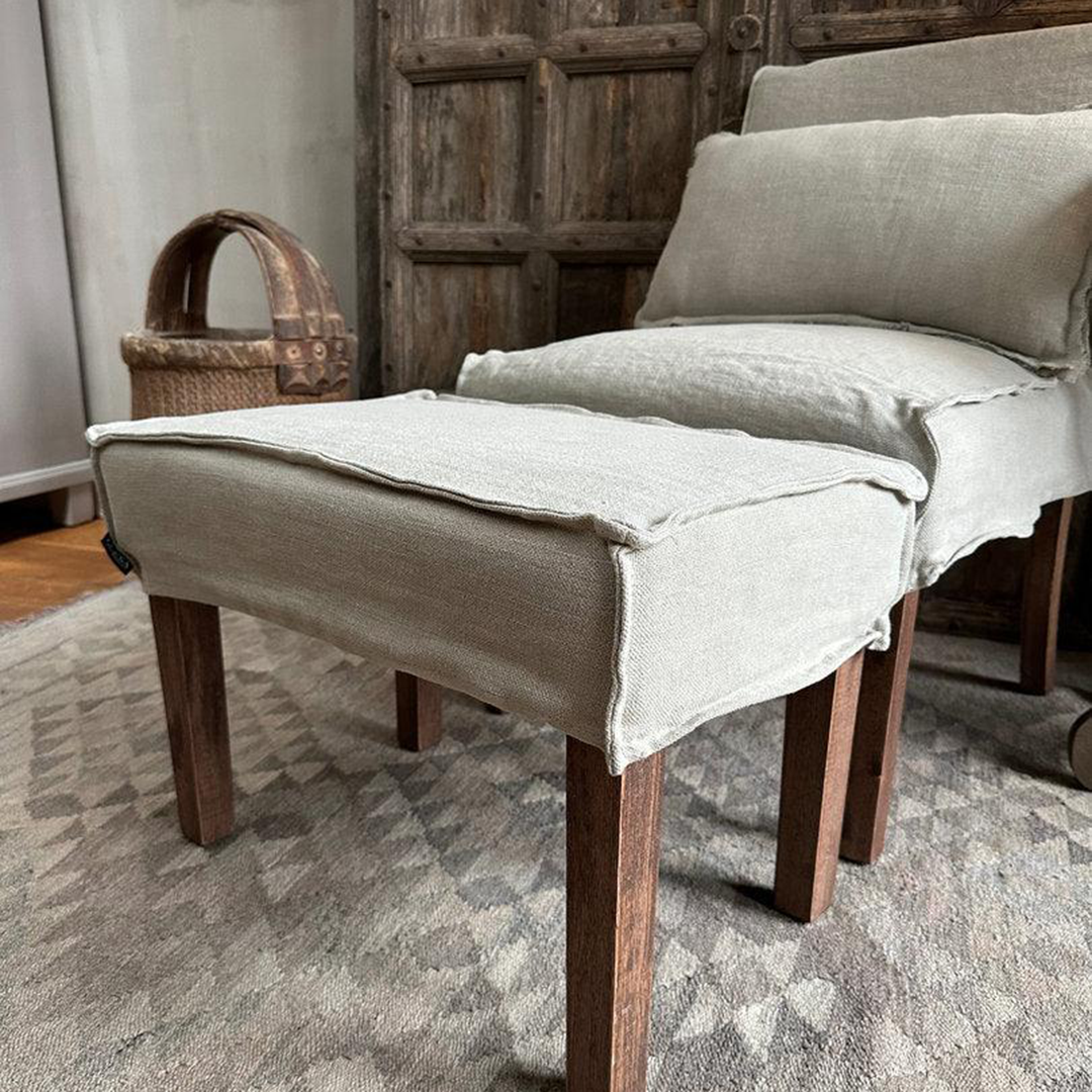 Linen footstool Fem Taupe