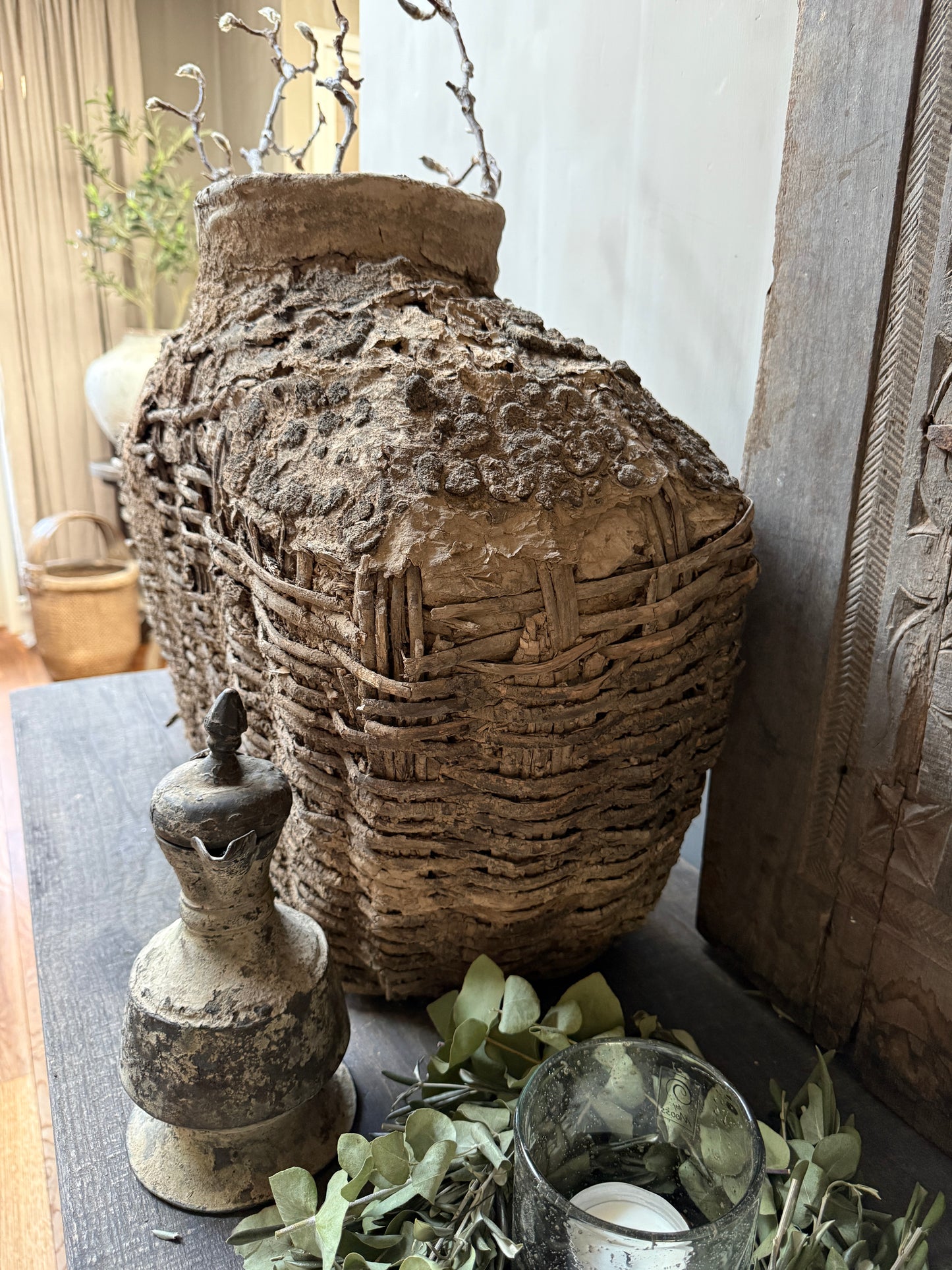 Antique clay basket xl