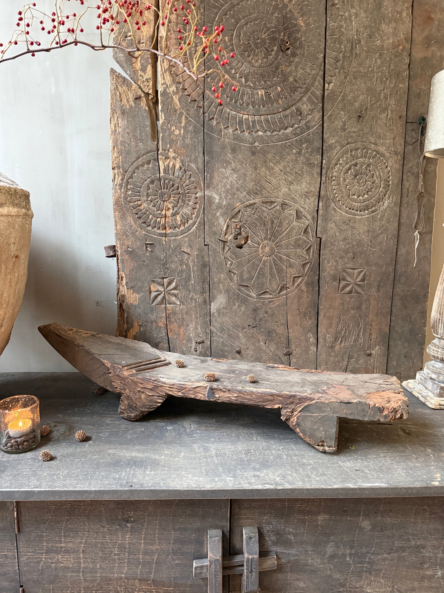 Interior decoration set Antique coconut grater bench