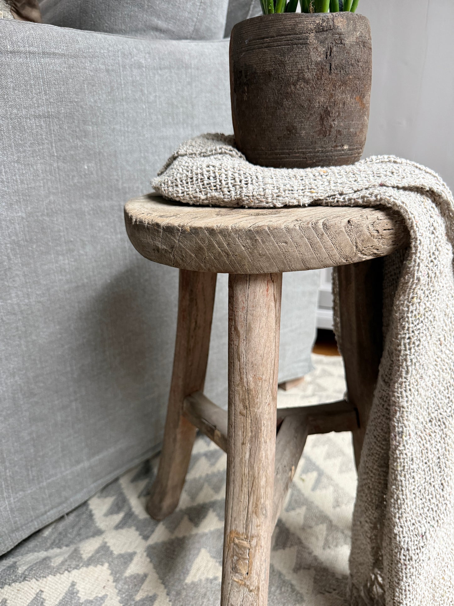 Old wooden round Chinese stool