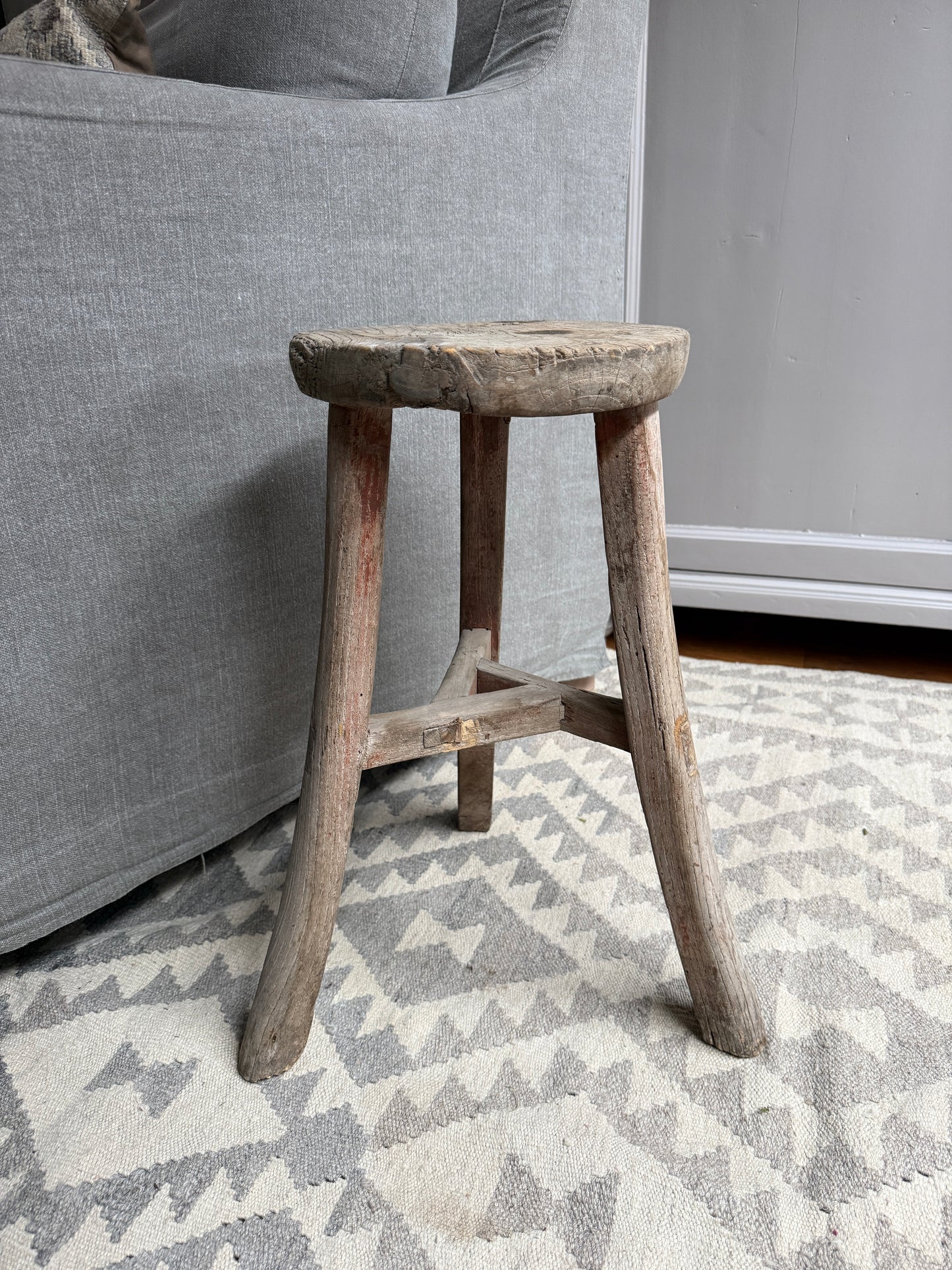 Old wooden round Chinese stool