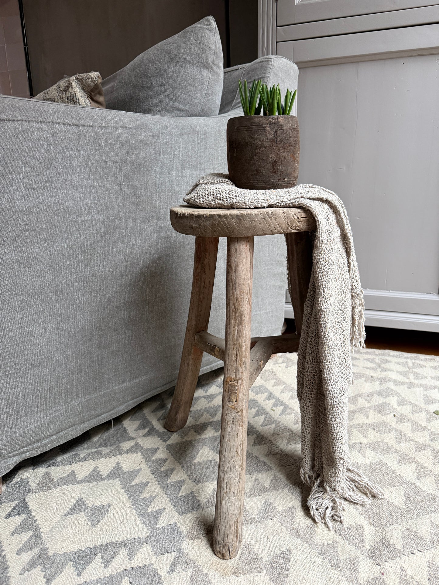 Old wooden round Chinese stool
