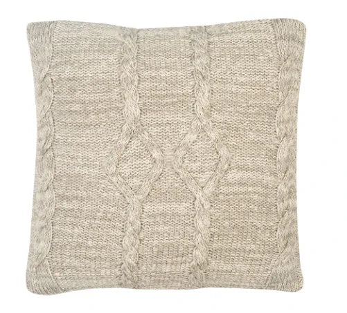 Handgemaakt gebreid kussen in kiezelgrijs voor een sober, landelijk interieur, My Sober Home