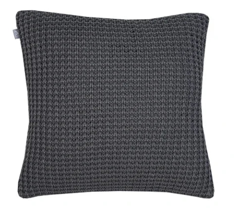 Antraciet kussen Lyon met wafelstructuur, sober en handgemaakt woonaccessoire