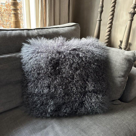 Tibetan sheepskin cushion anthracite