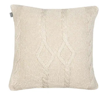 Handgemaakt kussen Keulen roomkleurig met gebreid patroon, landelijk sober interieur