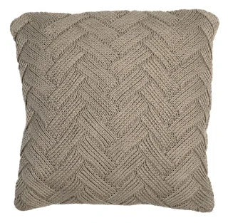 Handgemaakt kussen Valancia in licht steen, grof gebreid, landelijke woonaccessoire