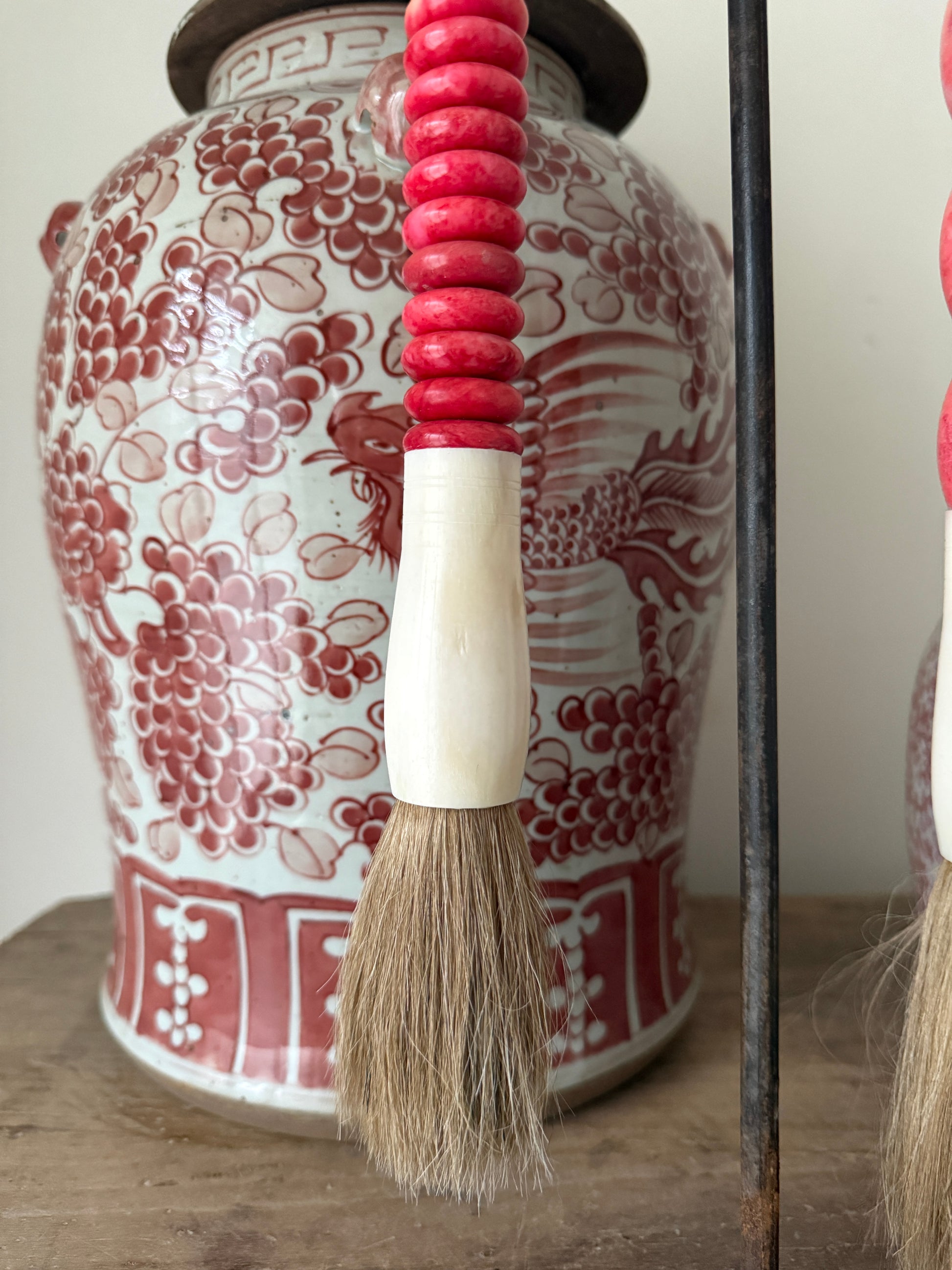 Oudroze kwastenset met houten kralen voor landelijk interieur, voor Aziatische vaas, My Sober Home