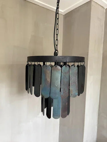 Hanglamp Amber S met verweerde metalen lamellen, Ø 30 cm