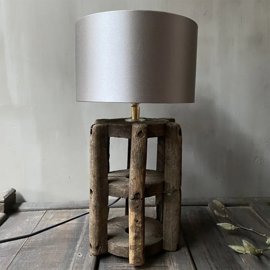 Lamp old cotton bobbin beige shade