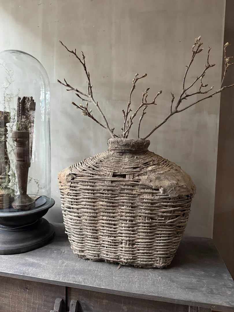 Authentieke handgemaakte leemmand XL met takken, landelijke woondecoratie My Sober Home