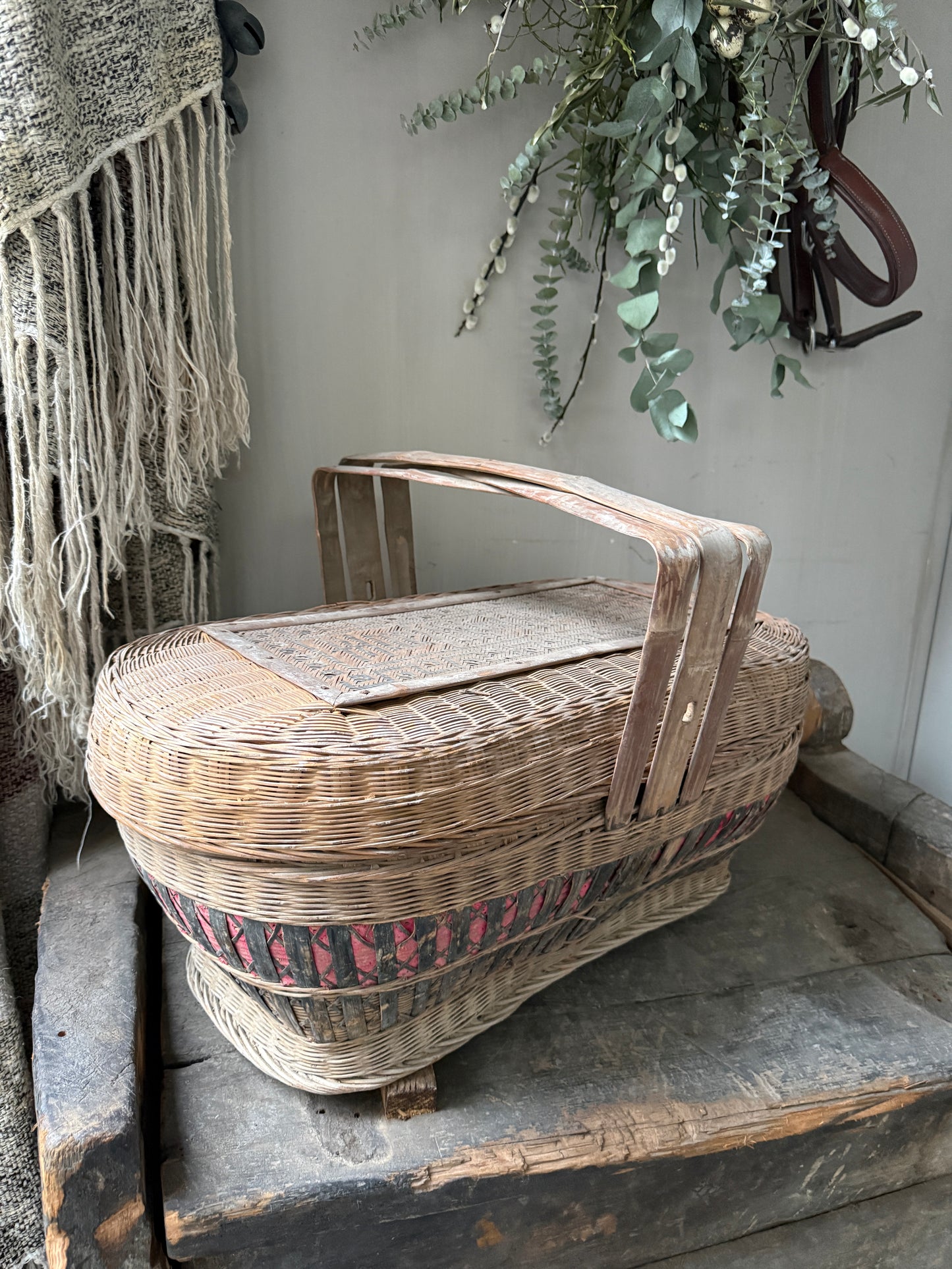 Antique oriental rice basket square