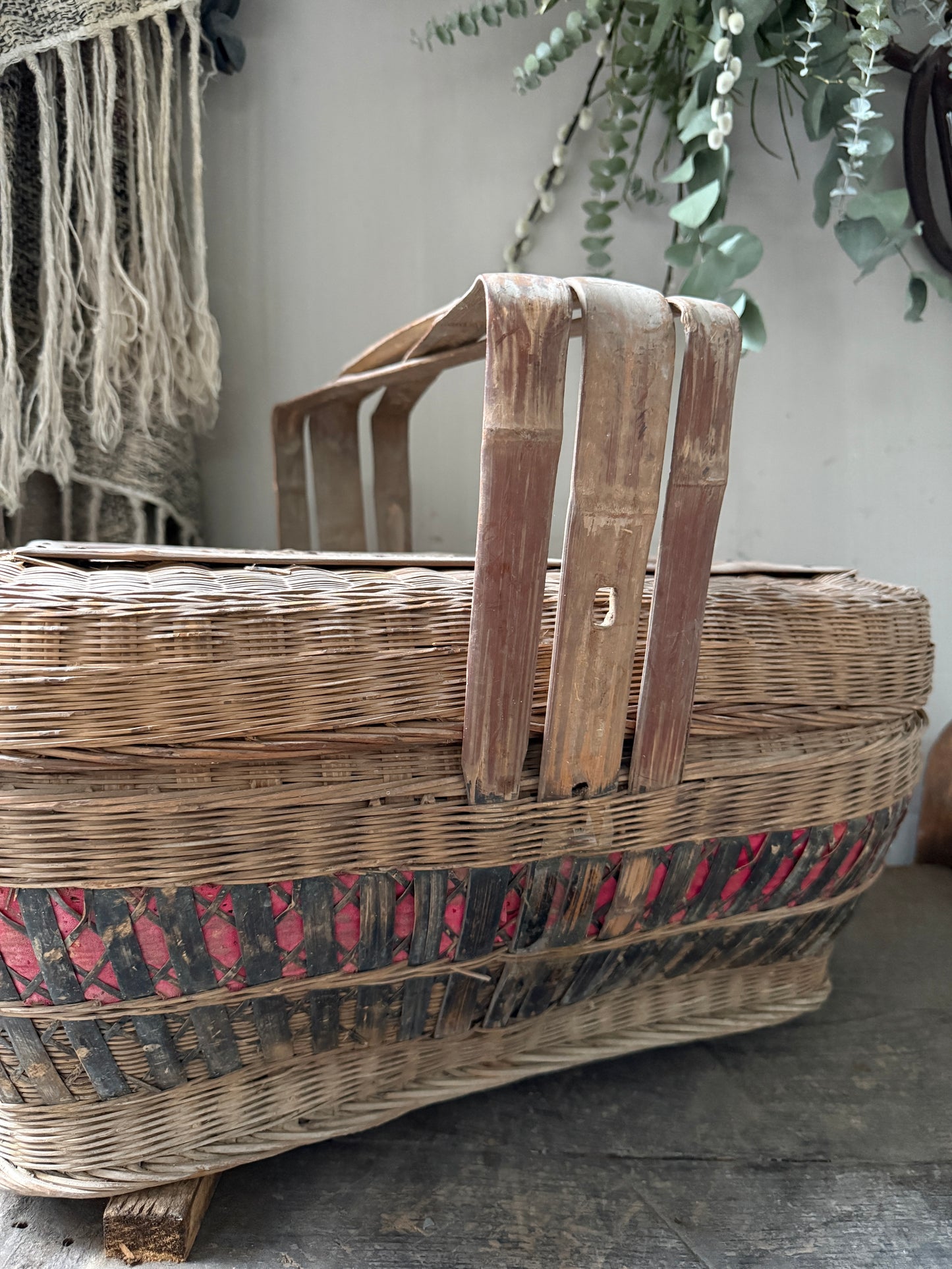 Antique oriental rice basket square