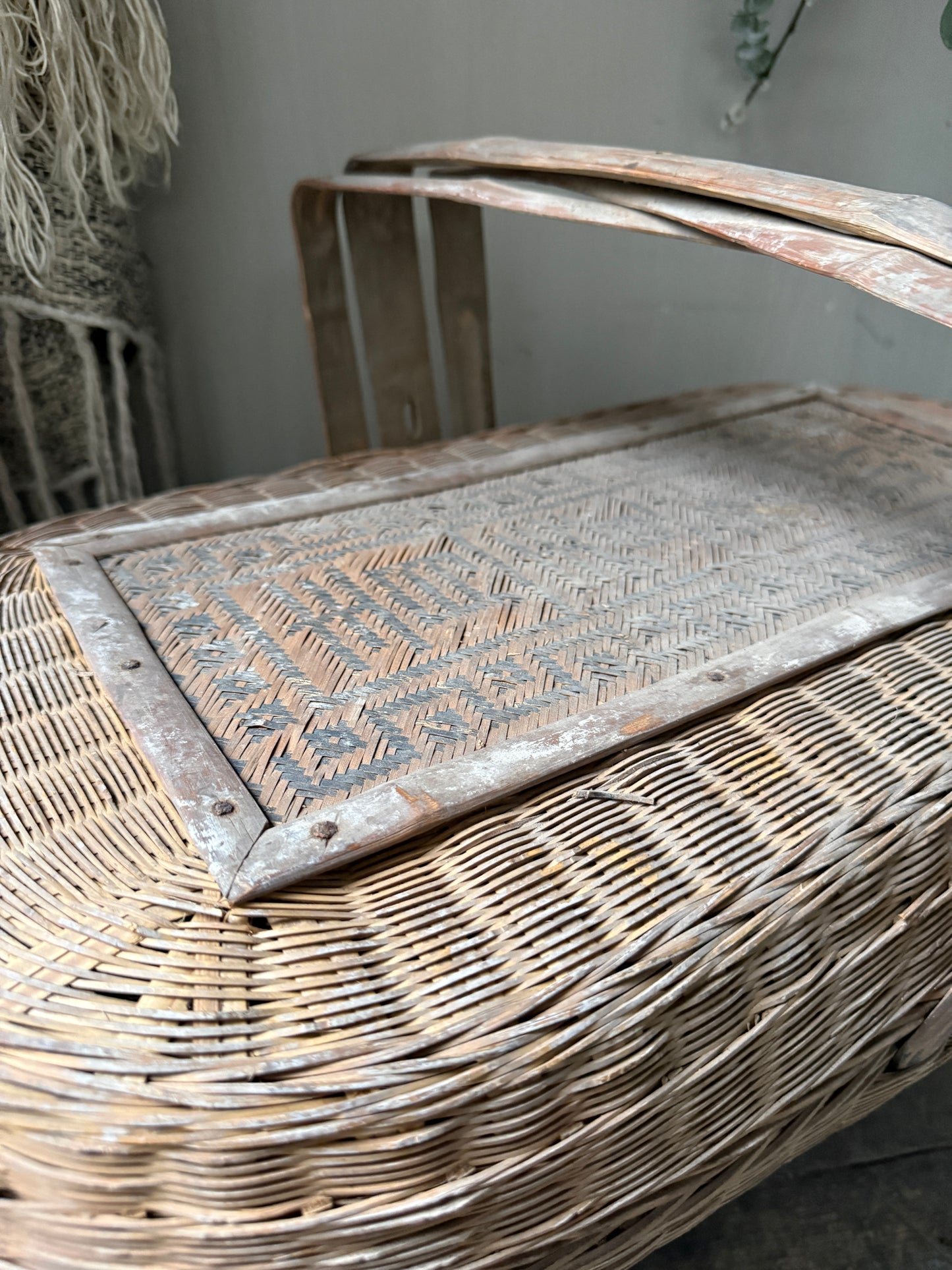 Antique oriental rice basket square