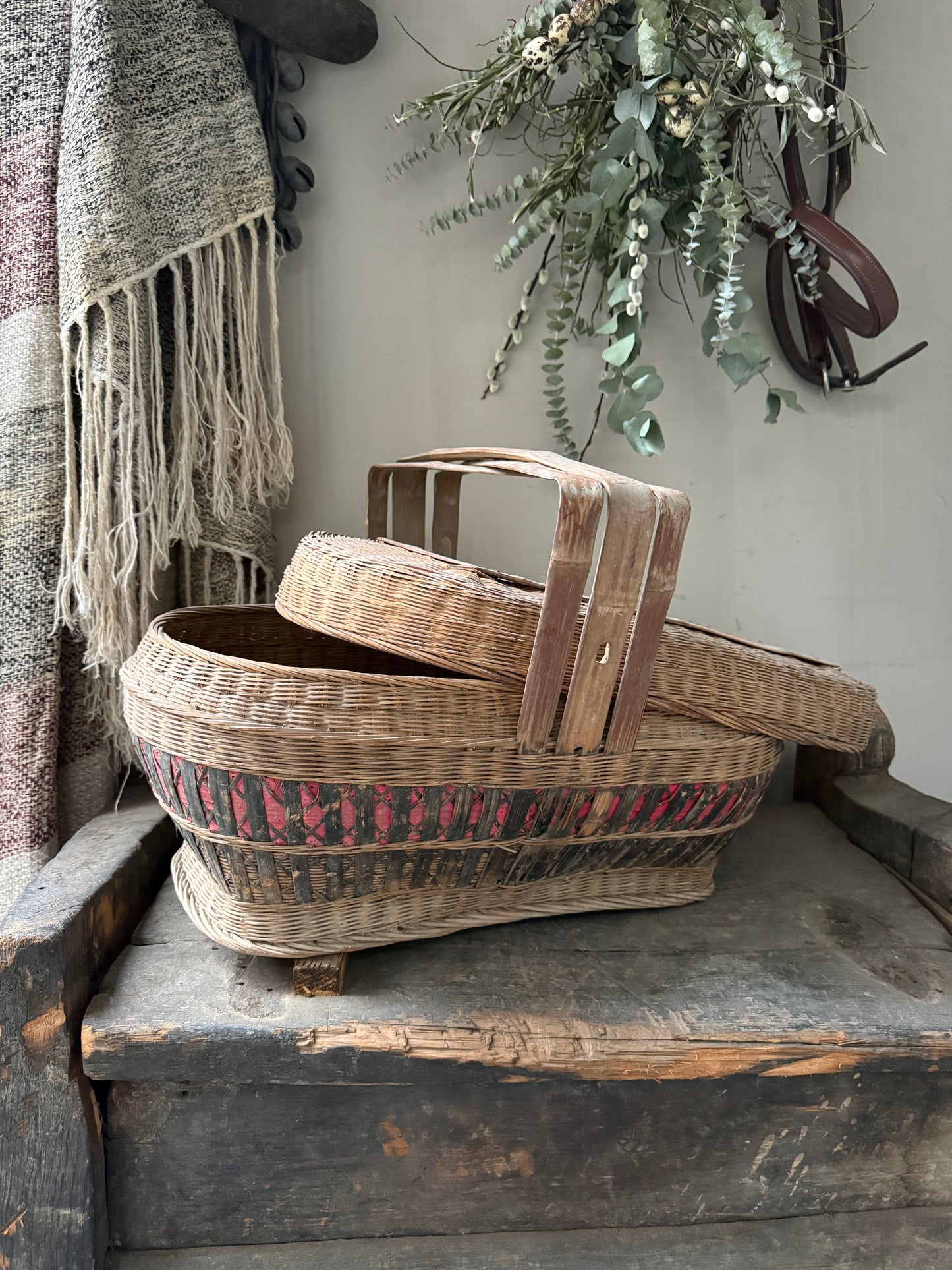 Antique oriental rice basket square