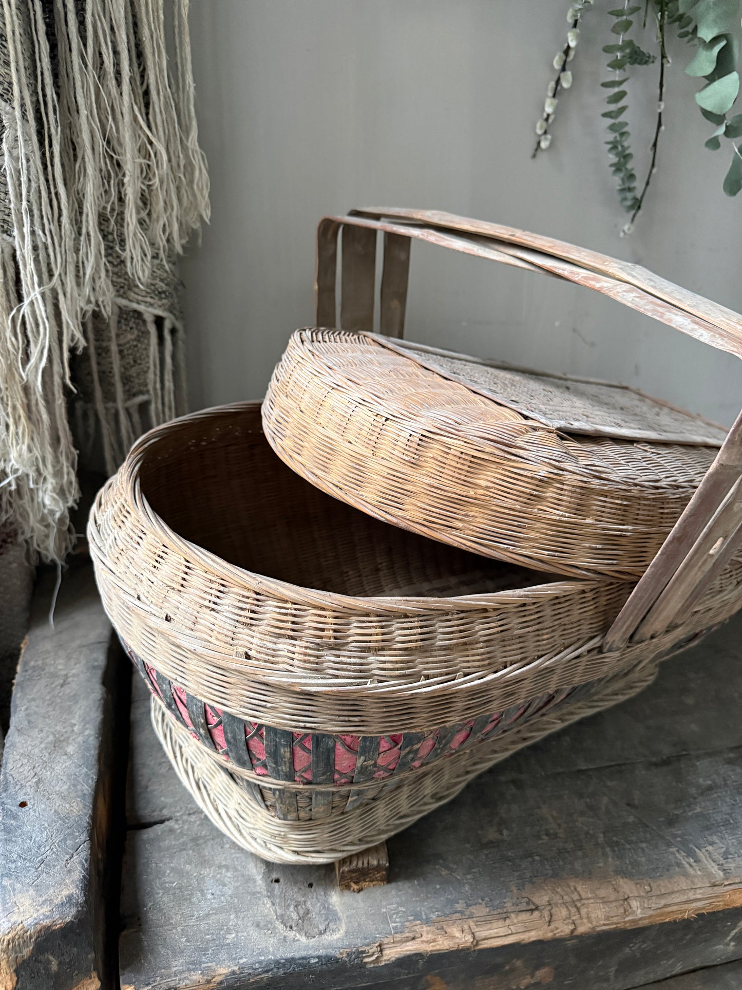 Antique oriental rice basket square