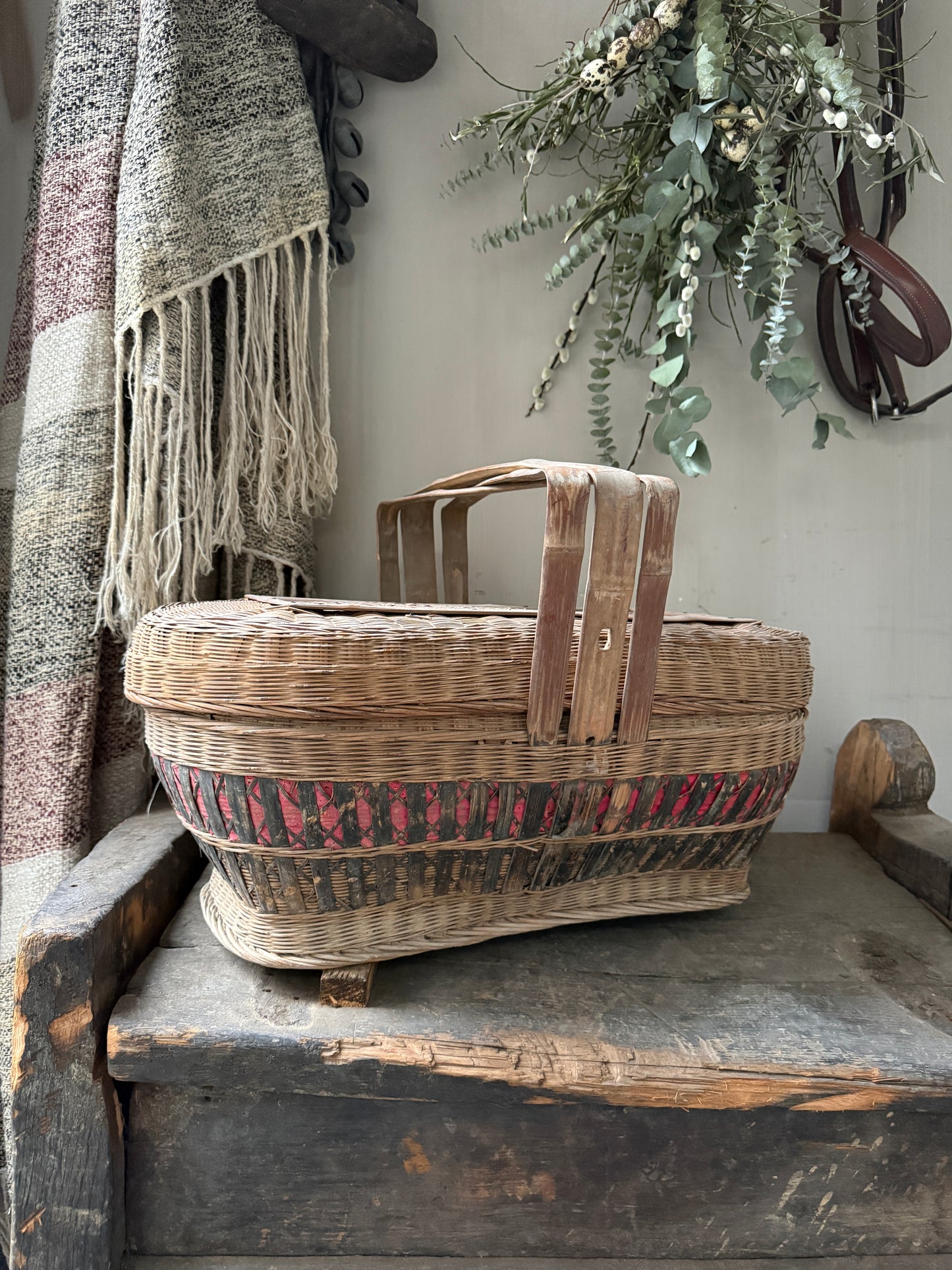 Antique oriental rice basket square