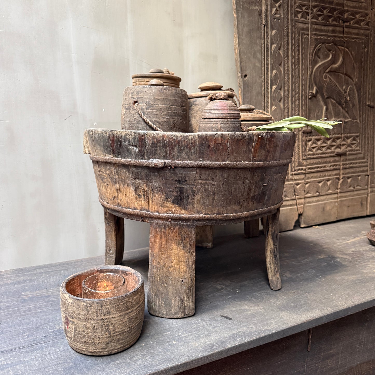 Interieur decoratie set olijfbak op pootjes