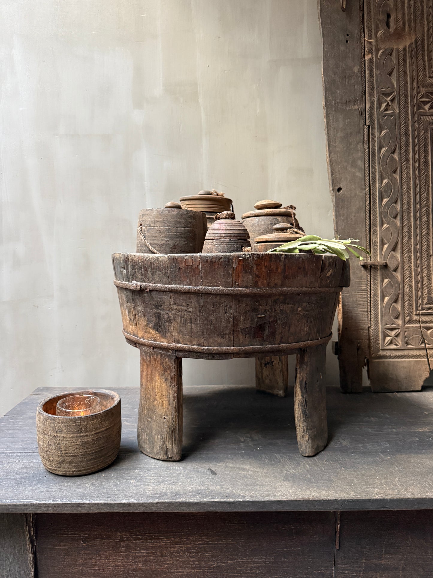 Interieur decoratie set olijfbak op pootjes