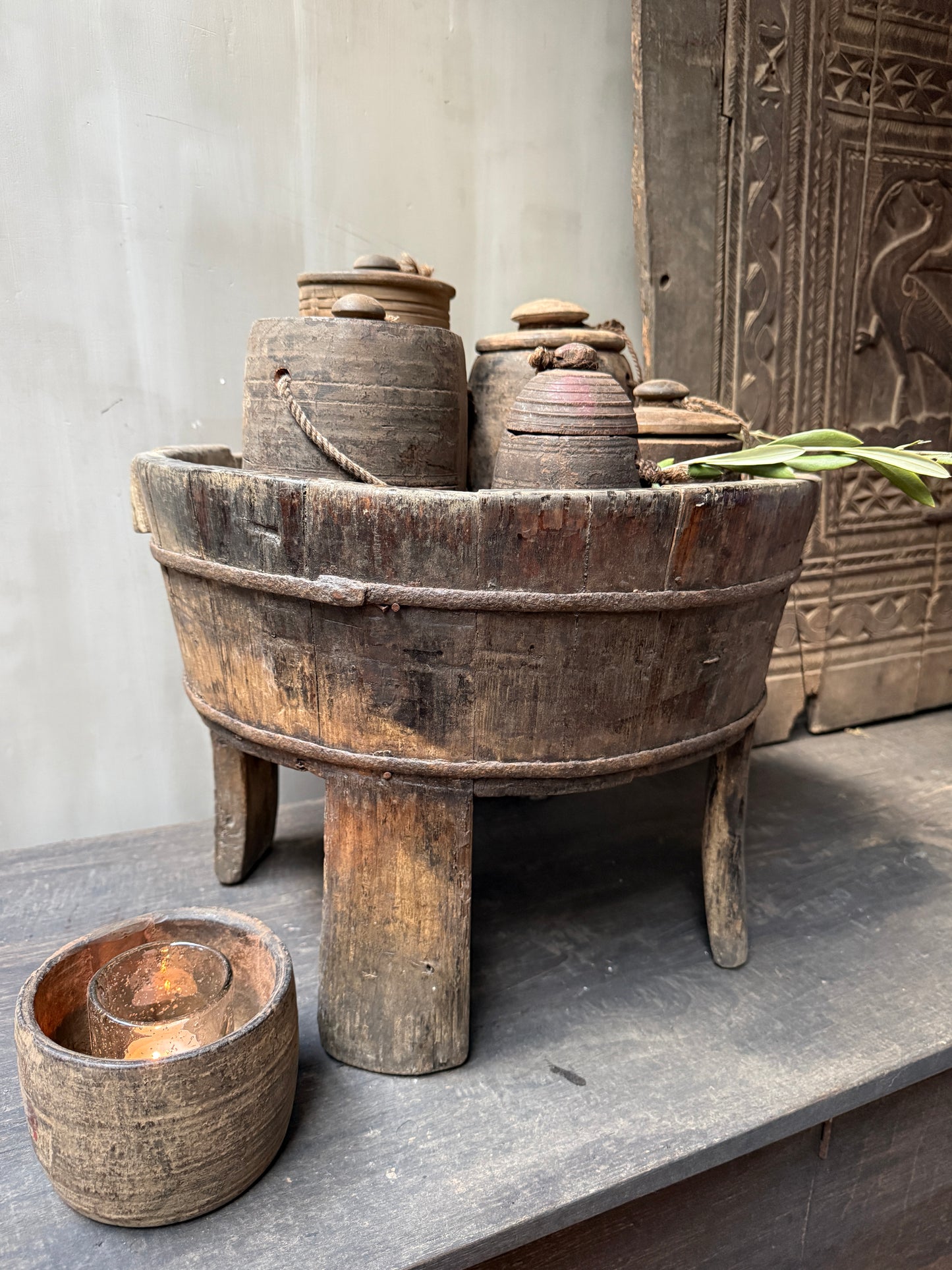 Interieur decoratie set olijfbak op pootjes