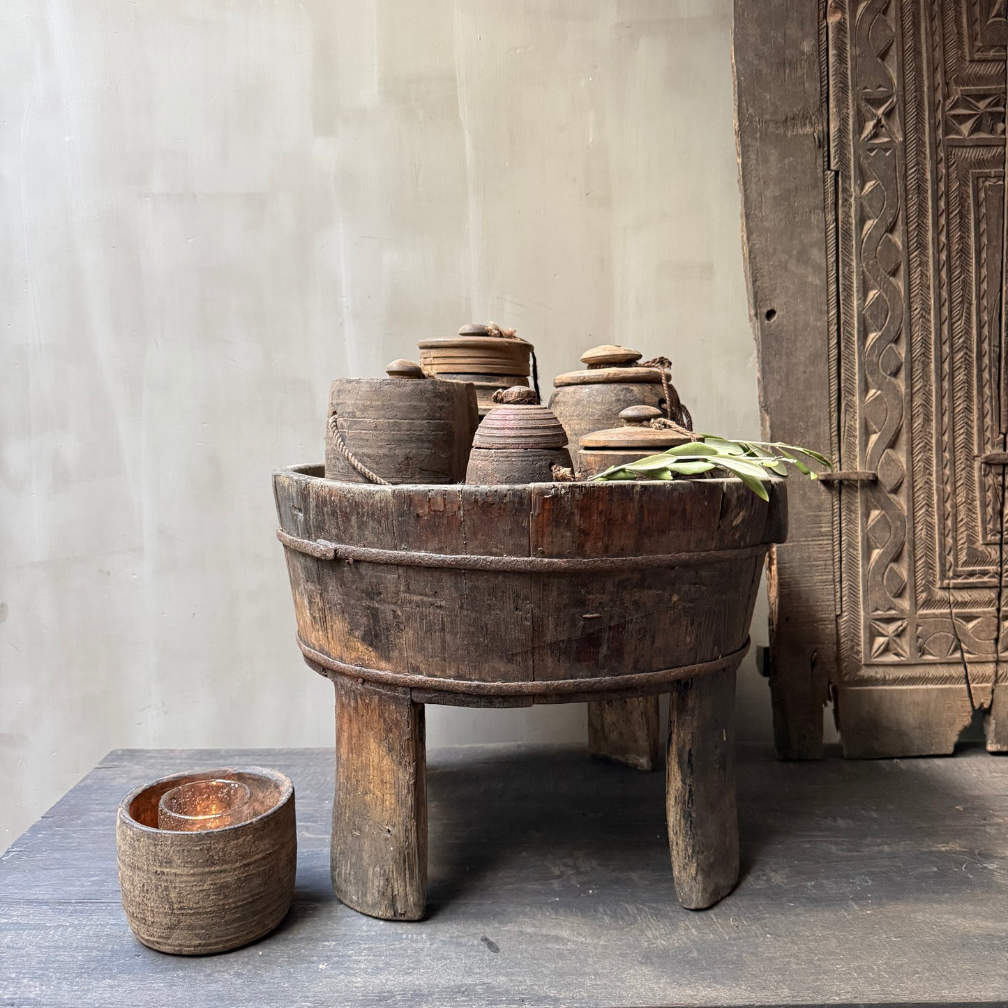 Interieur decoratie set olijfbak op pootjes