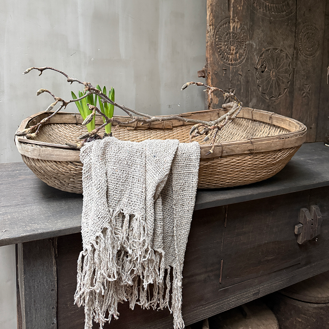 Antique oriental rice basket square