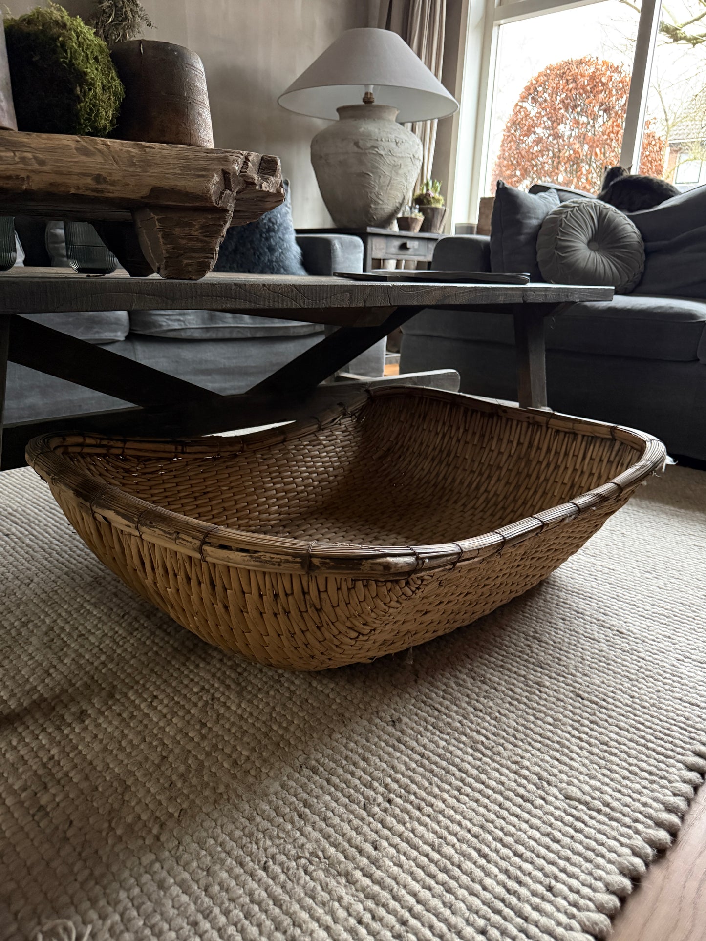 Antique oriental rice basket square