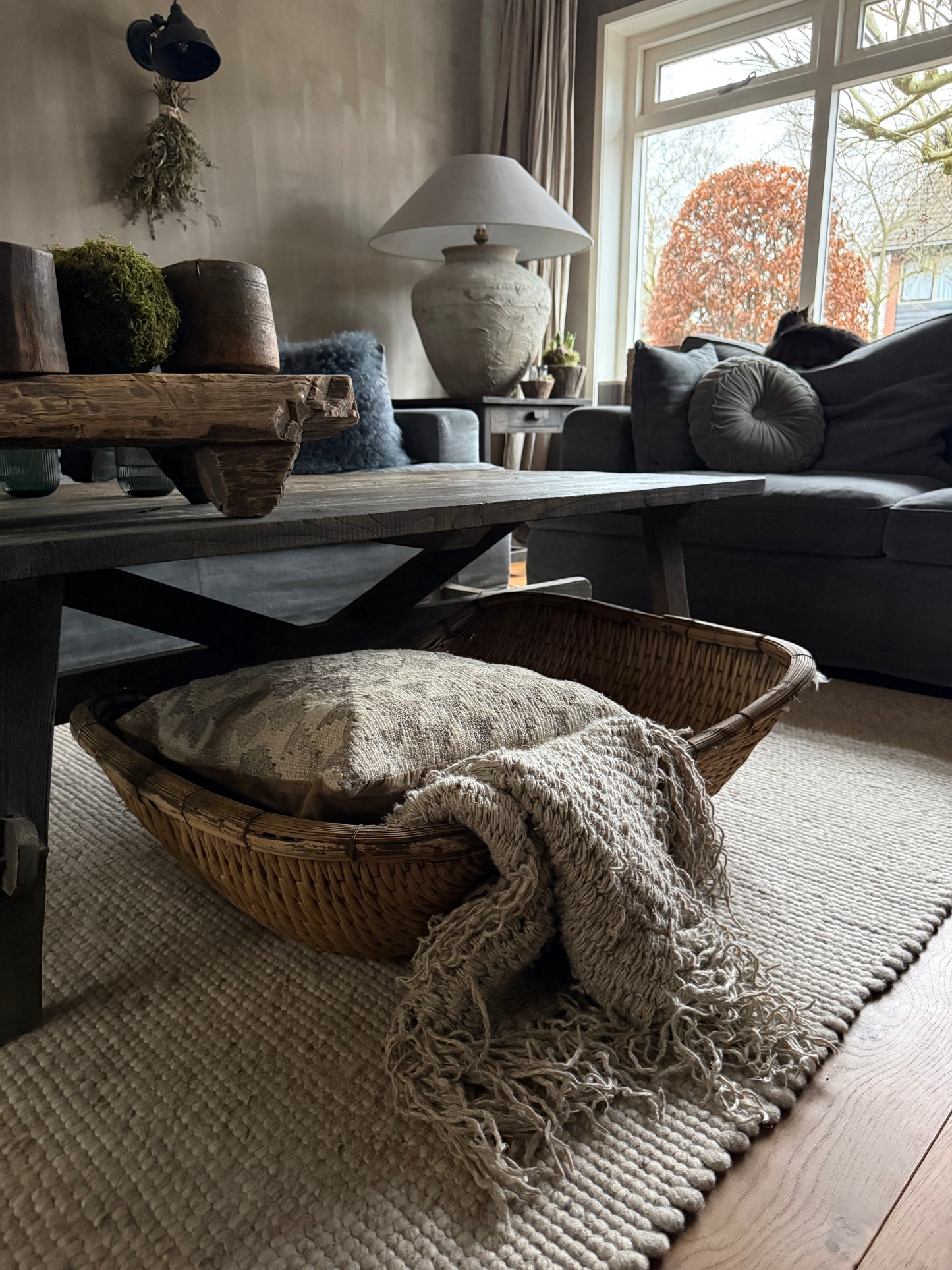 Antique oriental rice basket square