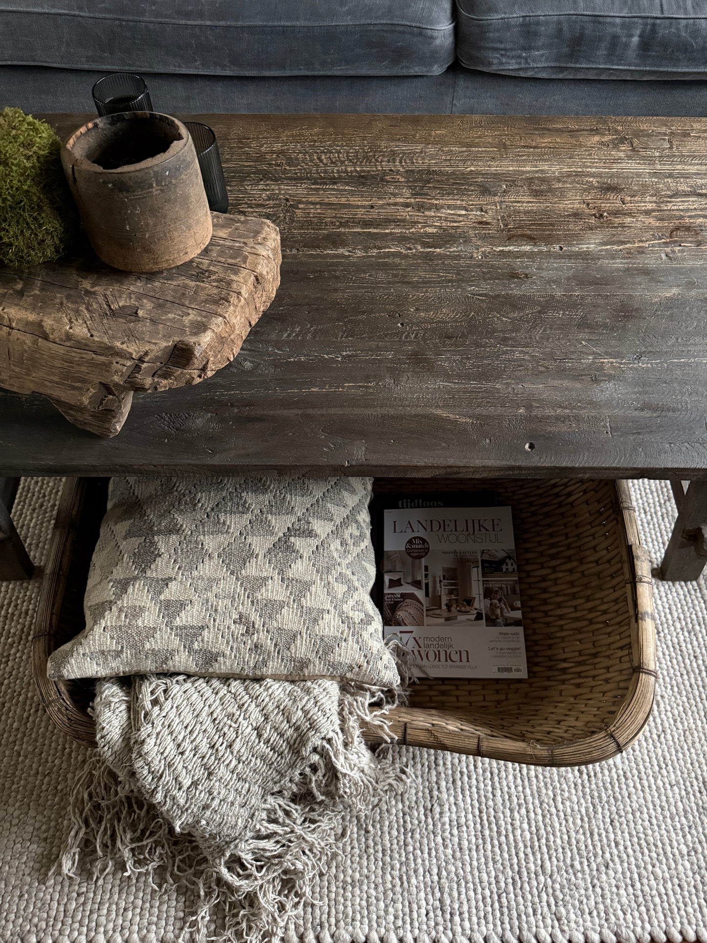 Antique oriental rice basket square