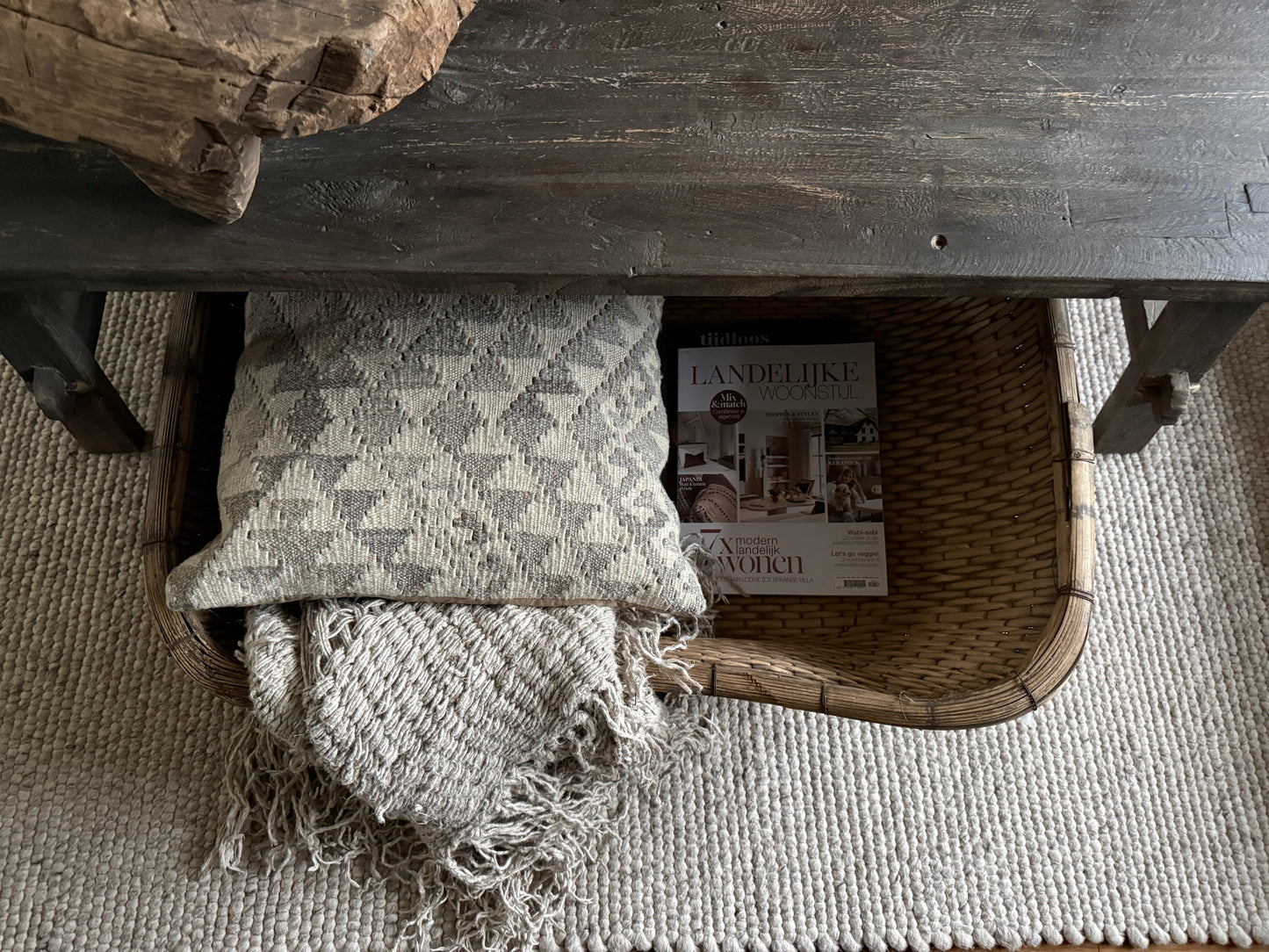 Antique oriental rice basket square