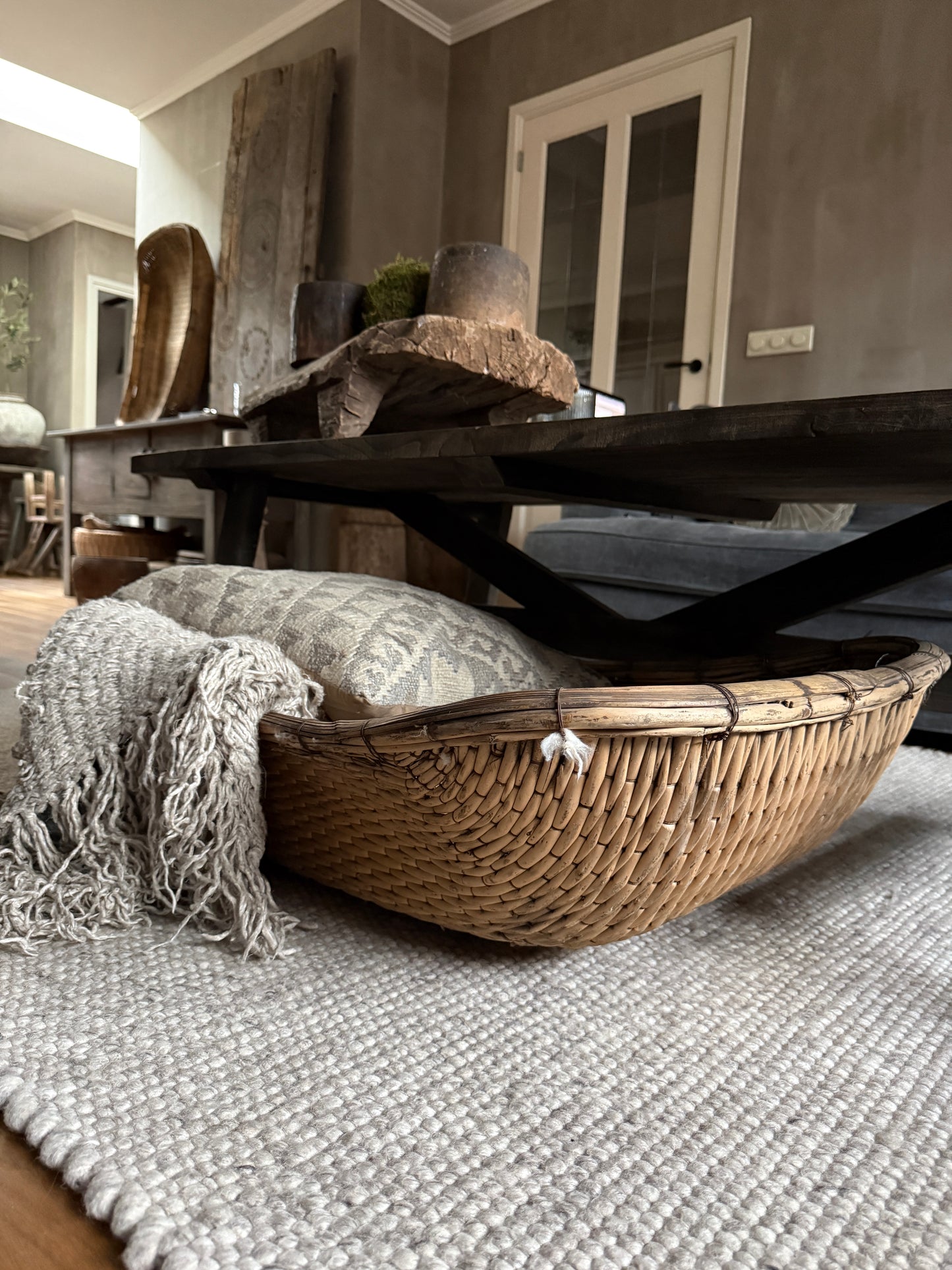 Antique oriental rice basket square