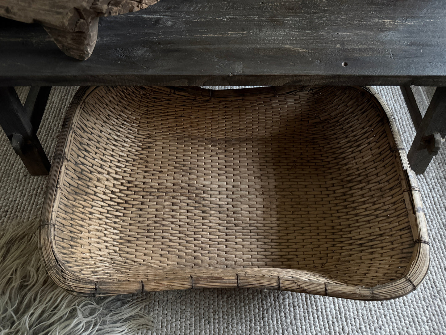 Antique oriental rice basket square