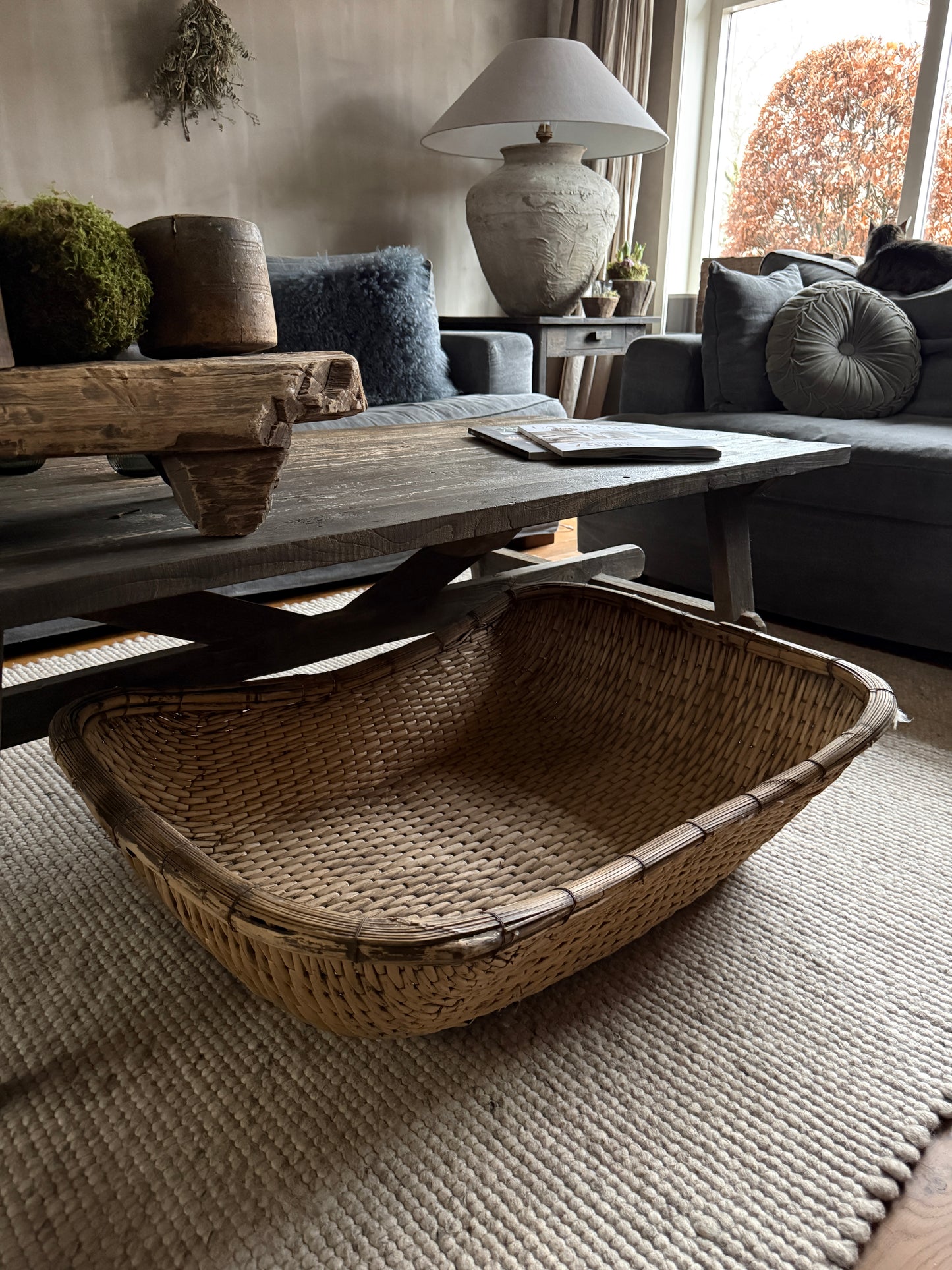 Antique oriental rice basket square