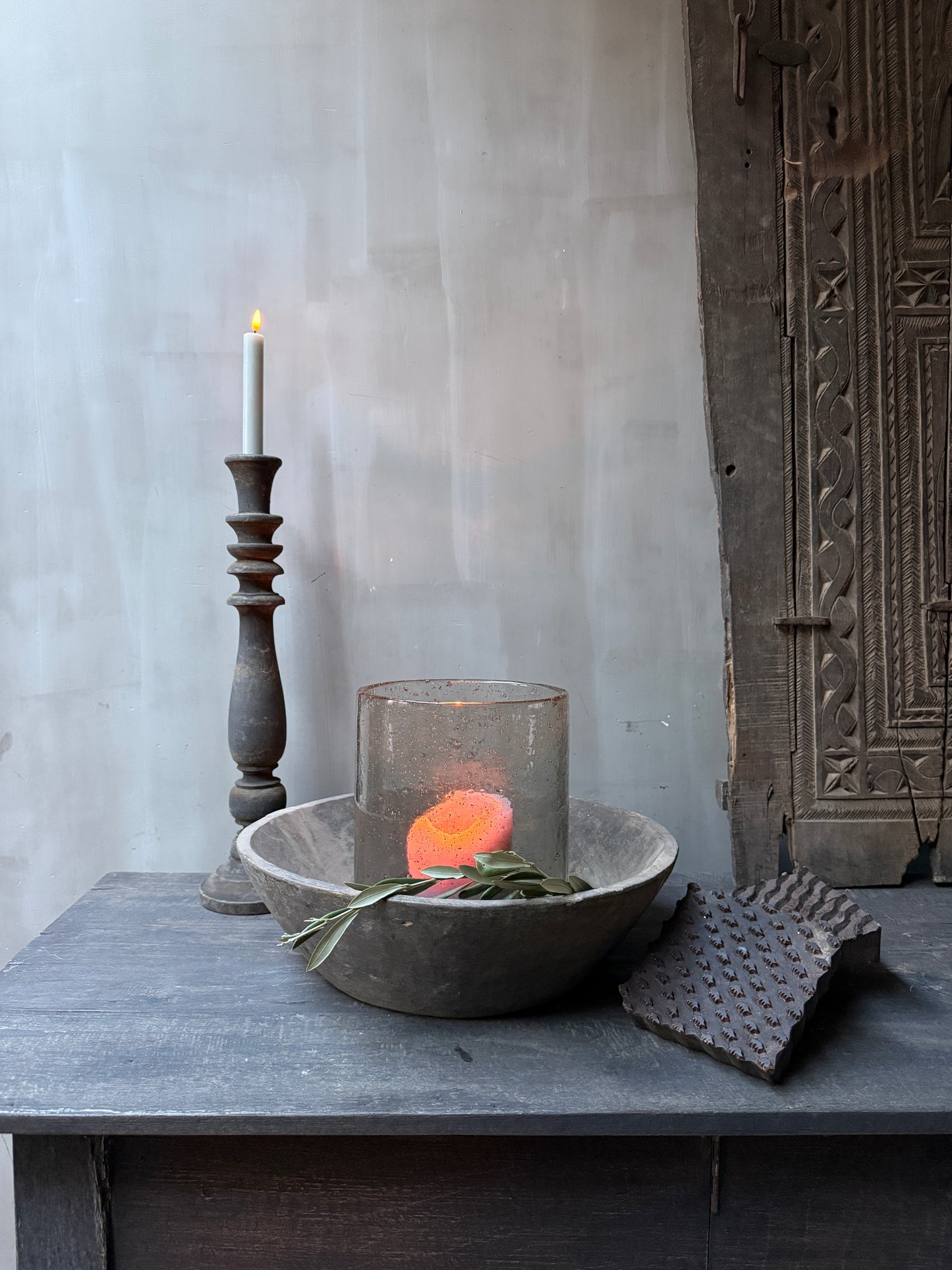 Interieur decoratie set schaal met windlicht