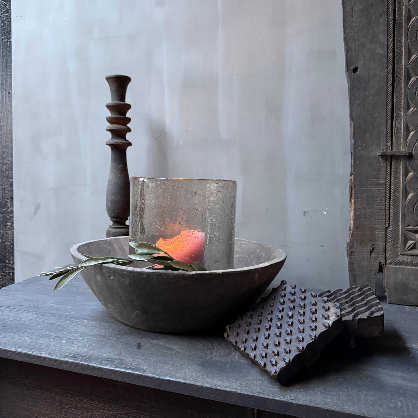 Interieur decoratie set schaal met windlicht