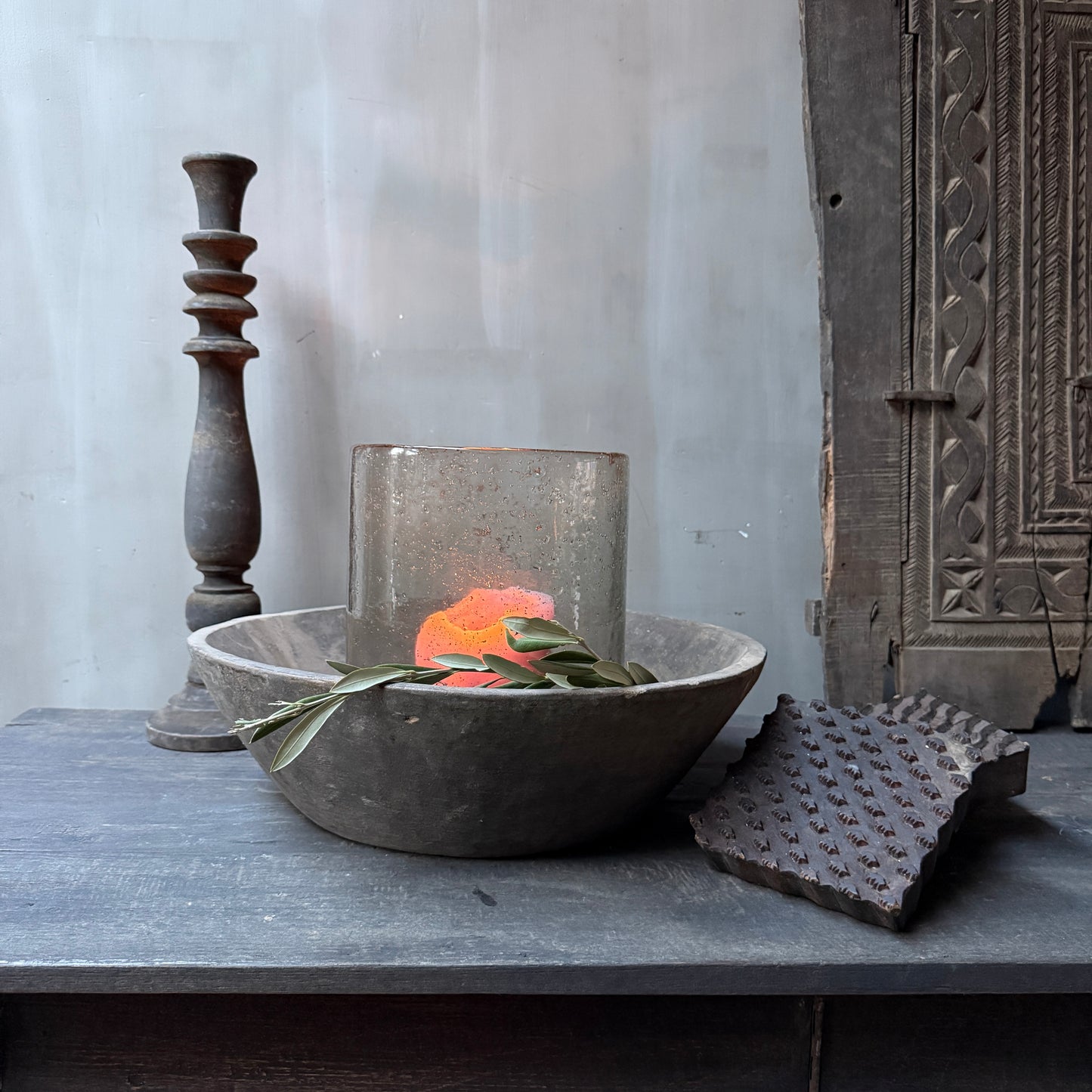 Interieur decoratie set schaal met windlicht