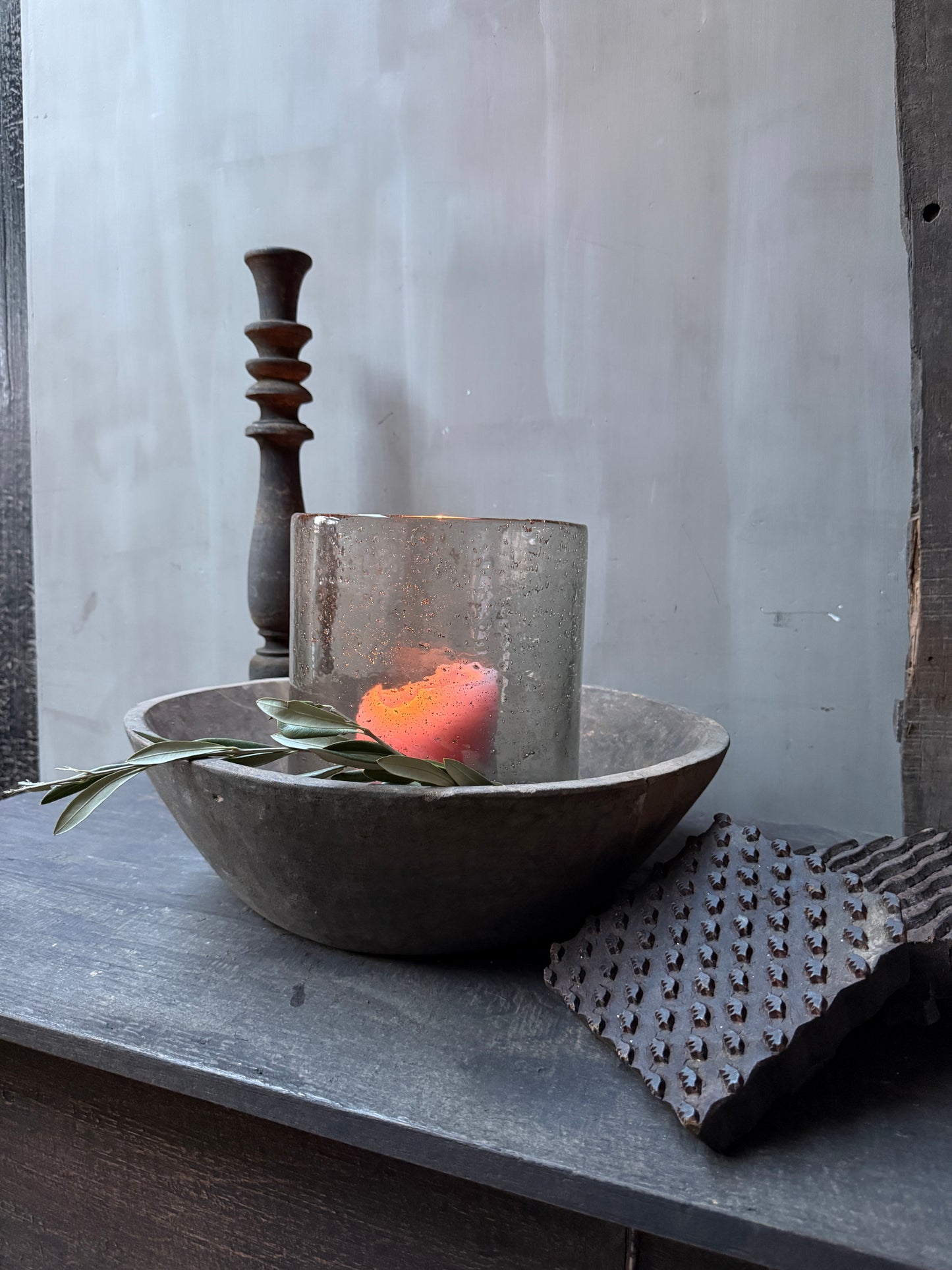 Interieur decoratie set schaal met windlicht