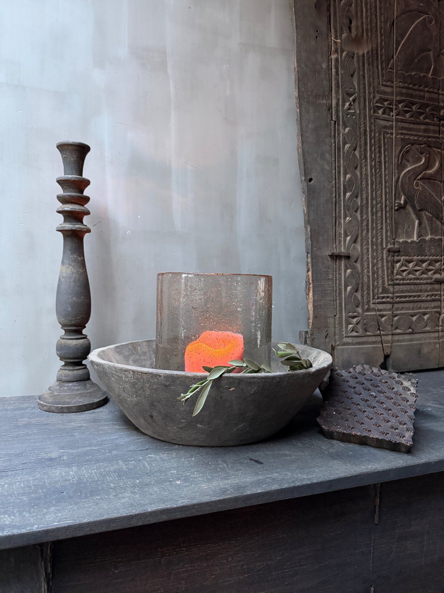 Interieur decoratie set schaal met windlicht