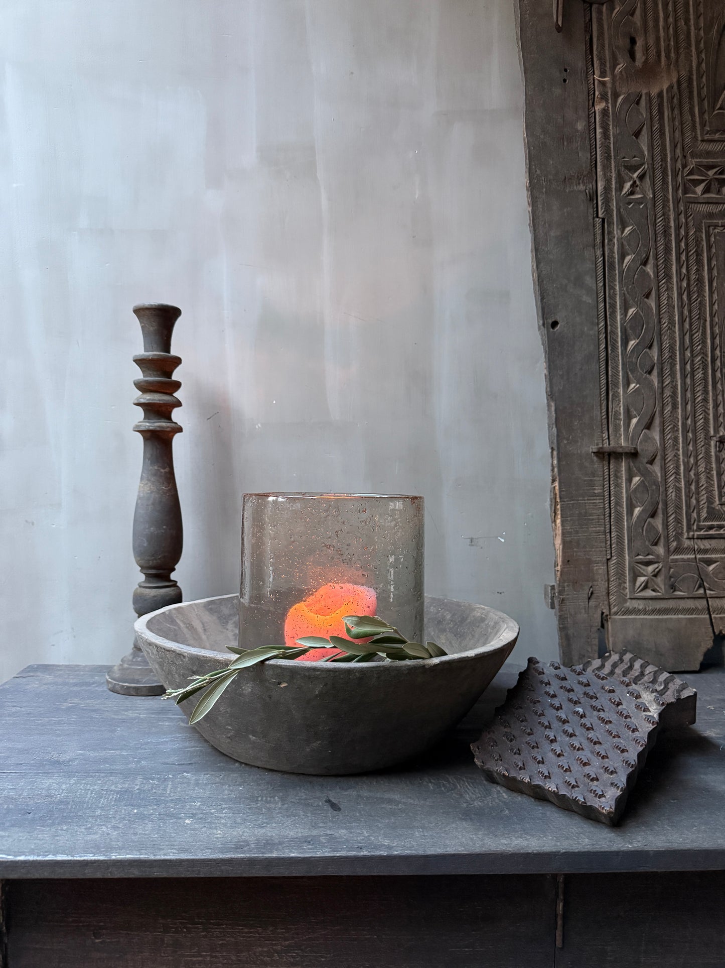 Interieur decoratie set schaal met windlicht