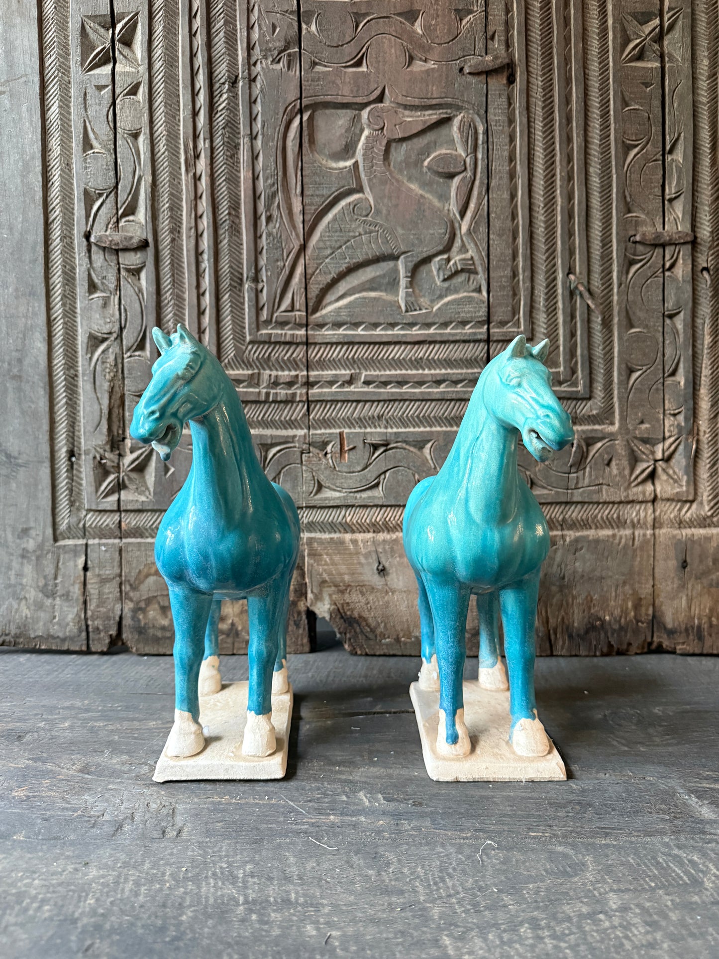 Terracotta horse blue looking left
